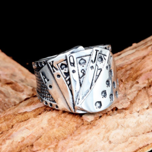 Bague de mode cartes de poker pour hommes 