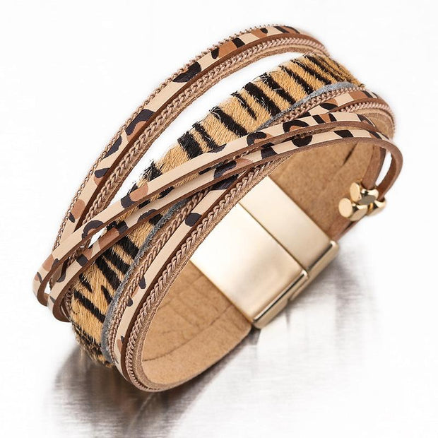Leopard Print Trendy Alloy Magnetic Horsehair Bracelet