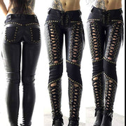Punk Rock Imitation Leather Strappy Pencil Pants