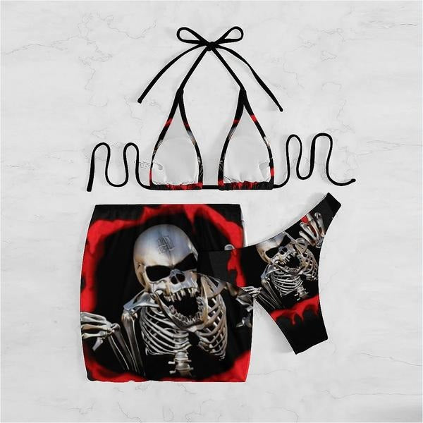 Goth Skull Printed Sexy Bikini Swimsuit