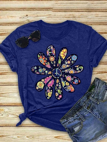 Floral Printed Short-sleeved Round Neck T-shirt