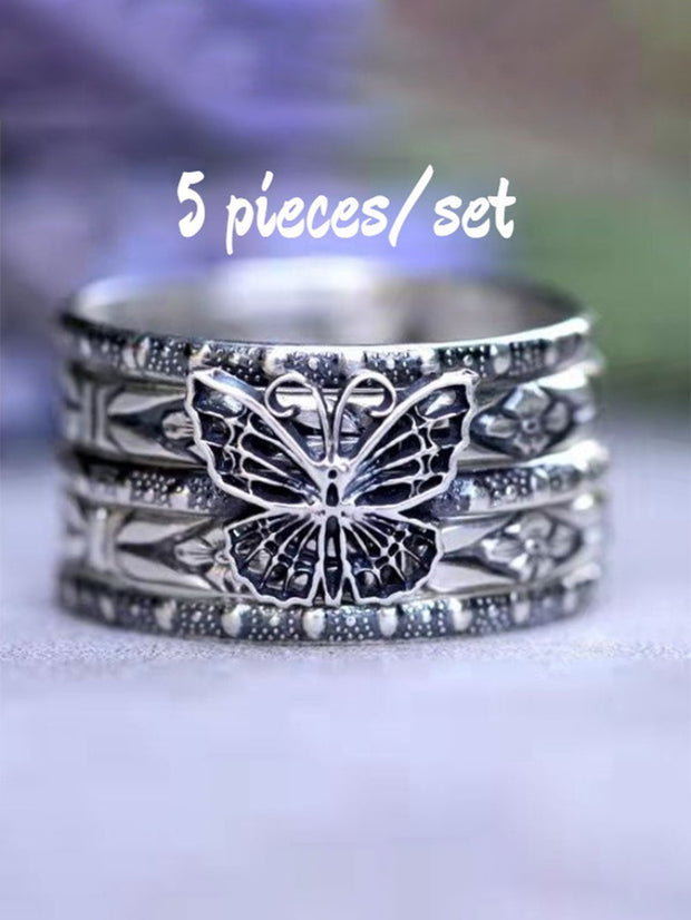 Butterfly Vintage 5 Pieces Rings Set
