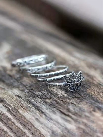 Butterfly Vintage 5 Pieces Rings Set