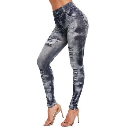 Fake Ripped Imitation Denim High Waist Yoga Pants