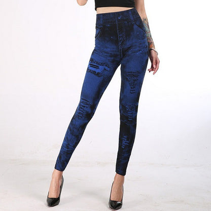 Fake Ripped Imitation Denim High Waist Yoga Pants