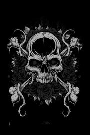 Skull Rose Print Lace Patchwork Short-Sleeved T-shirt