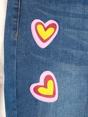 Washed Heart Printed Denim Shorts