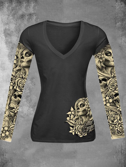 Spooky Printed V-Neck T-Shirt