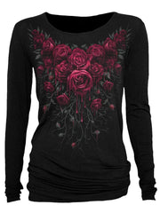 Damen-T-Shirt im Gothic-Stil mit Rundhalsausschnitt und Rosendruck 
