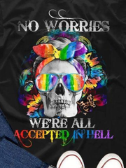 Fashion Rainbow Color Skull Printed T-Shirt