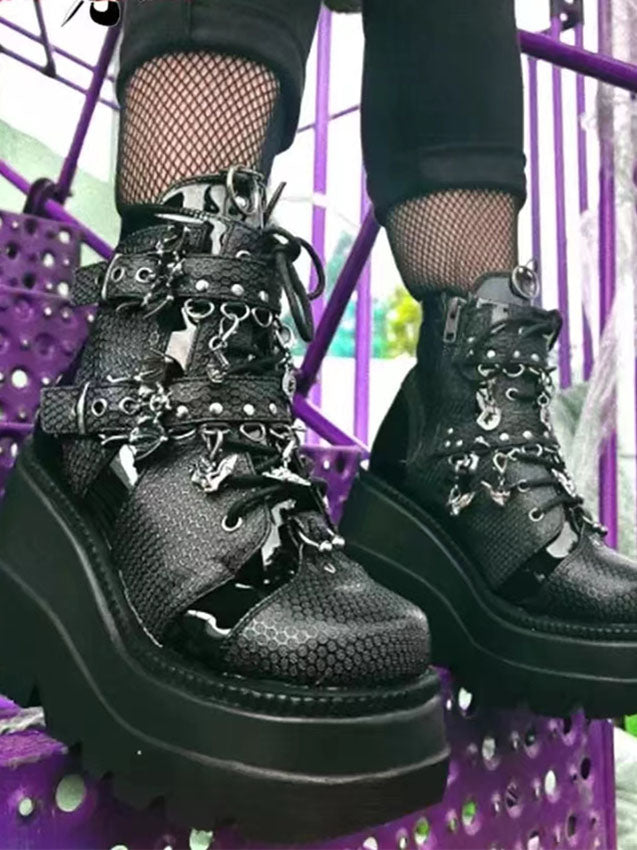 Gothic Bat Wedge Bootie Women