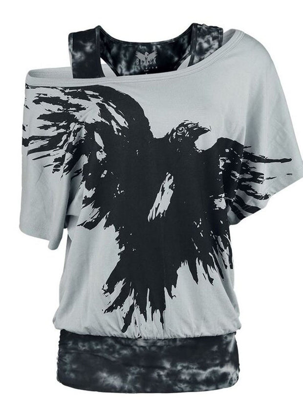 Lässiges Unterhemd mit fliegendem Adler-Aufdruck und kurzen Ärmeln, zweiteiliges Set 