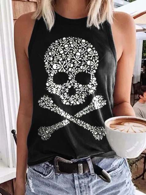 T-shirt sans manches imprimé tête de mort punk