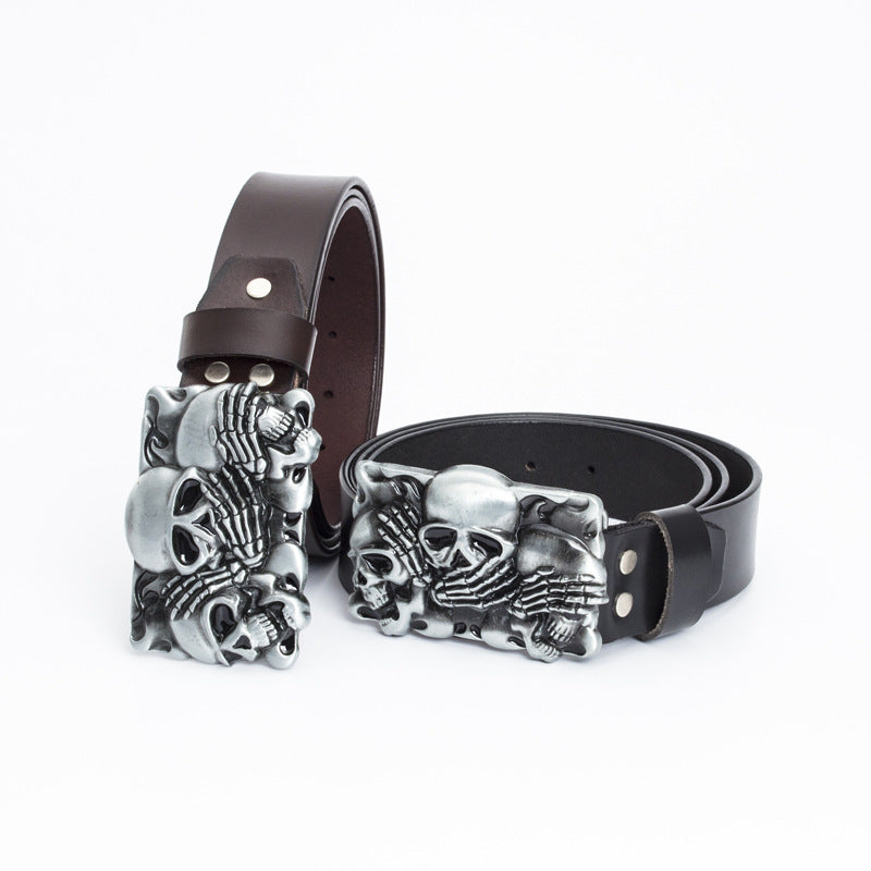 Men's Punk Skull Cowhide Belt