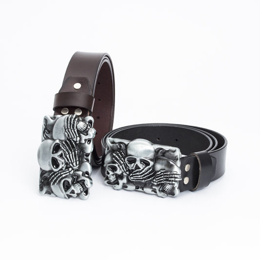 Ceinture en cuir de vache Punk Skull pour hommes 