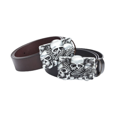 Ceinture en cuir de vache Punk Skull pour hommes 