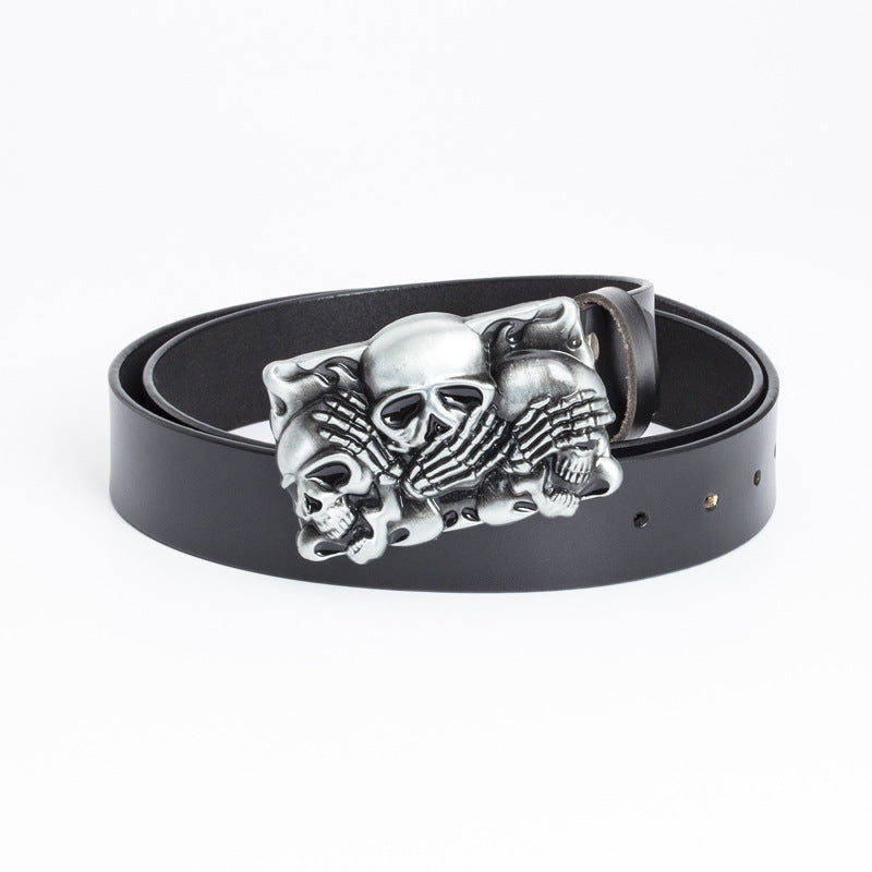 Ceinture en cuir de vache Punk Skull pour hommes 