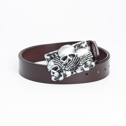 Ceinture en cuir de vache Punk Skull pour hommes 