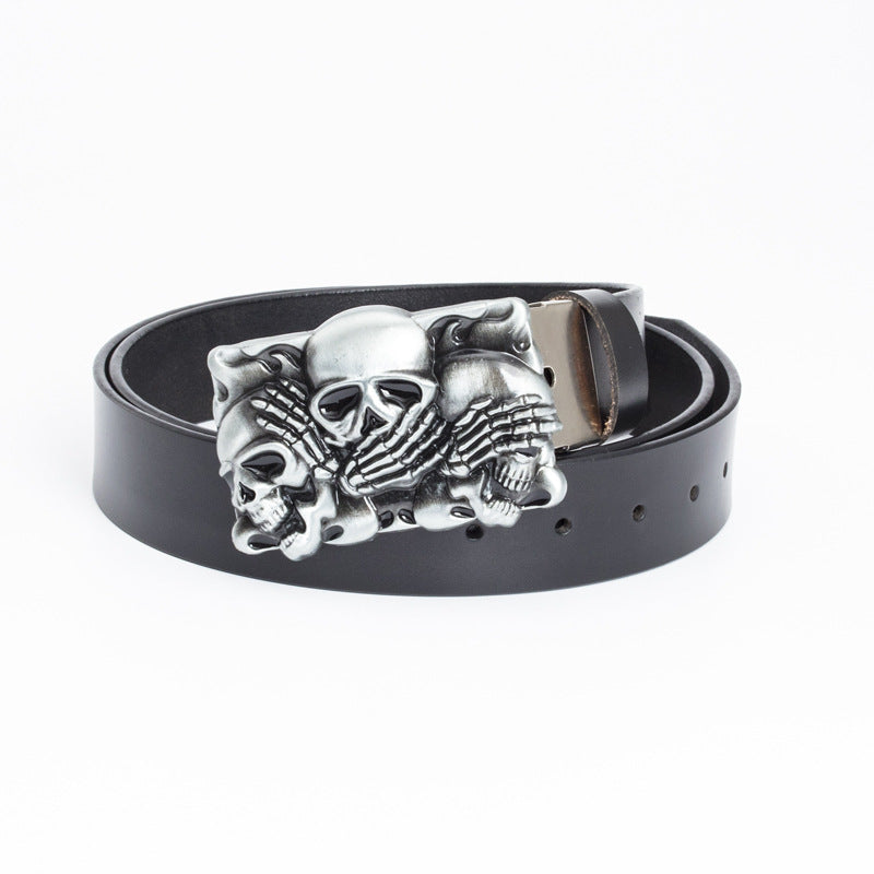 Ceinture en cuir de vache Punk Skull pour hommes 