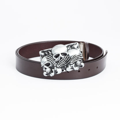 Ceinture en cuir de vache Punk Skull pour hommes 