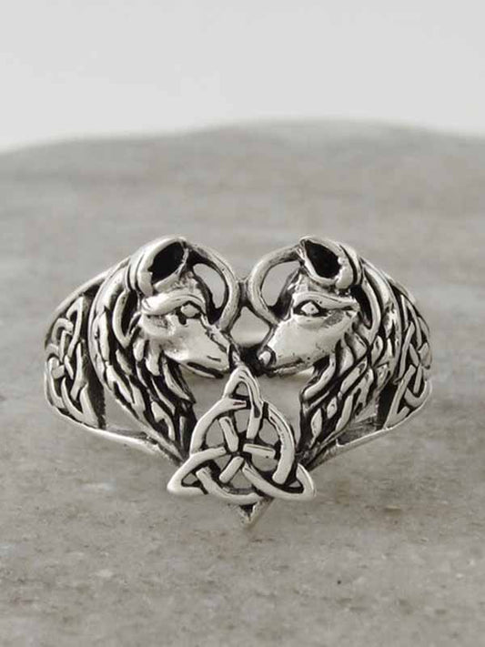 Bague runique tête de loup d'amour 