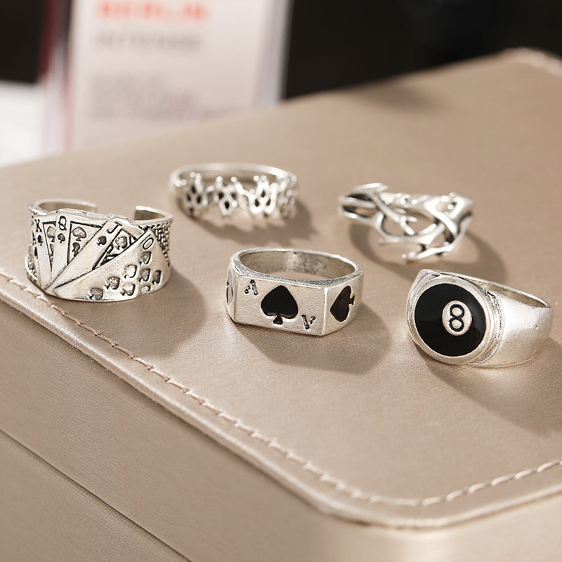 Retro Skull Snake Poker Rings Set