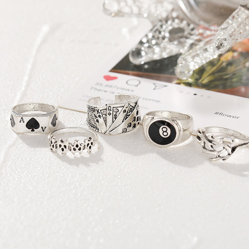 Retro Skull Snake Poker Rings Set