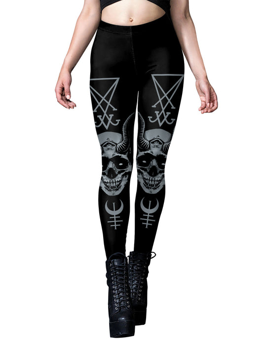 Enganliegende Yoga-Leggings mit dunklem Gothic-Druck für Damen 