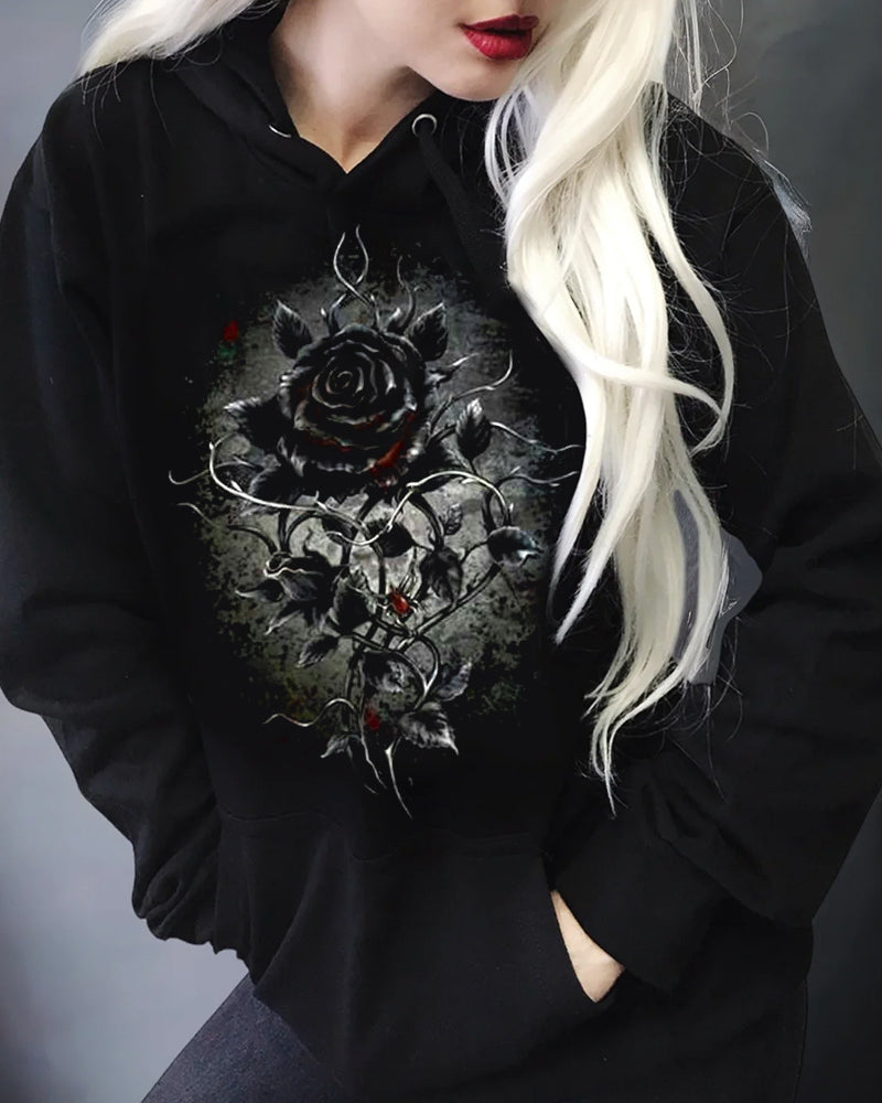 Gothic Black Rose Hoodie