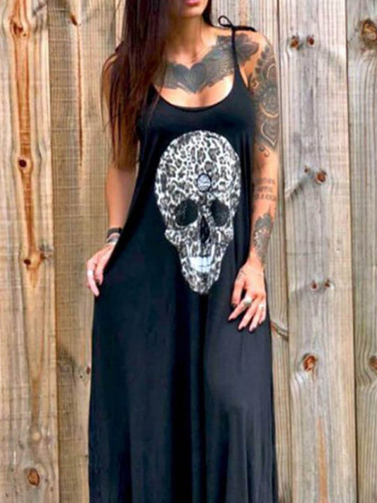 Camisole-Kleid mit Leoparden-Totenkopf-Print und Schnürung 