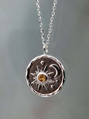 Vintage Silber Sonne Mond Zirkon Halskette 