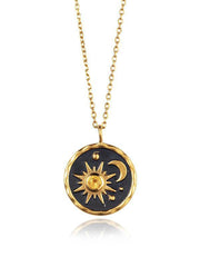Vintage Silver Sun Moon Zircon Necklace