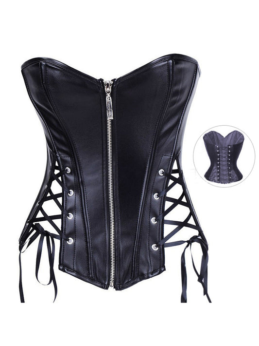 Punk Lace Up Front Zipper Corset