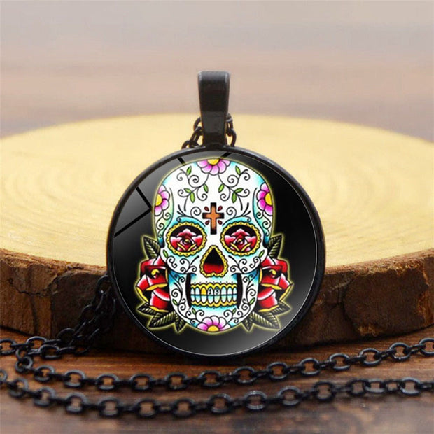 Day Of The Dead Round Pendant Necklace
