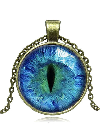 Collier à pendentif avec pierres précieuses du temps, yeux de dragon 