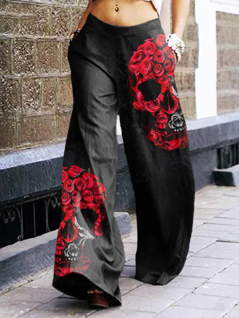 Rose Skull Printed Trousers