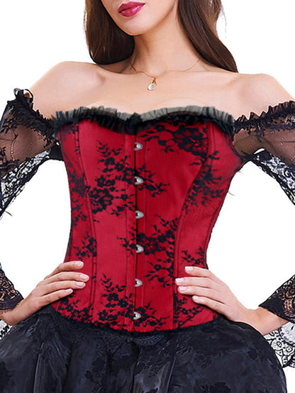 Punk Lace Sleeve Ruffled Shapewear