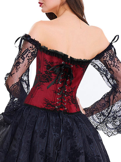 Punk Lace Sleeve Ruffled Shapewear