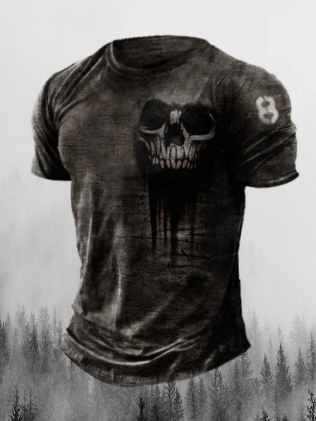 Herren-T-Shirt mit Totenkopf-Motiv im Vintage-Stil, kurzärmlig 