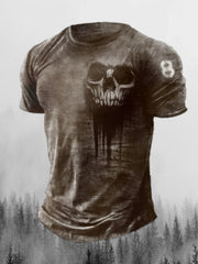 Herren-T-Shirt mit Totenkopf-Motiv im Vintage-Stil, kurzärmlig 
