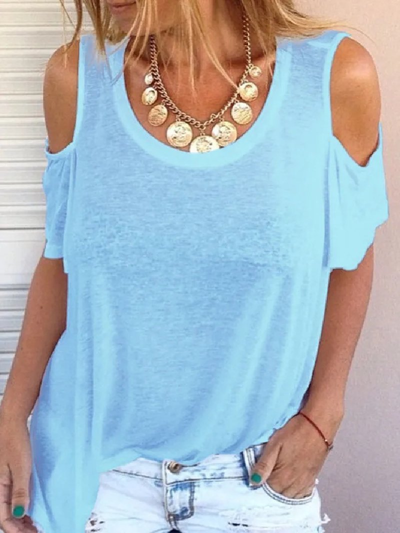 Casual Solid Short Sleeve Round Neck Strapless Top