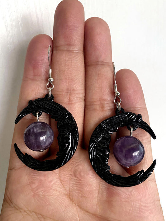 Boucles d'Oreilles Bijou Violet Croissant Noir 