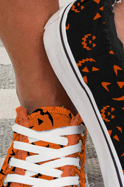 Women's Sneakers Halloween Face Print Lace-up Canvas Sneakers