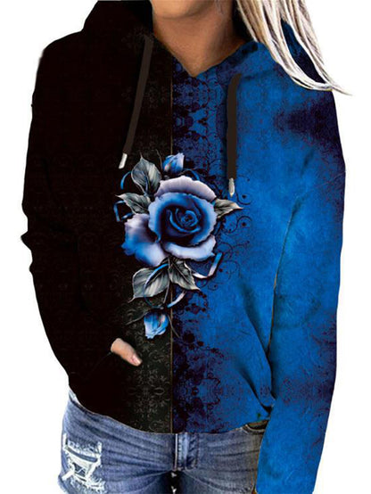 Rose Print Kangaroo Pocket Hoodie