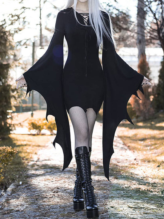 Halloween Figurbetontes Kleid mit Riemchen und ausgestellten Ärmeln 