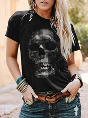 Texture Granular Skull Print T-Shirt