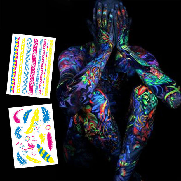 Autocollants de tatouage fluorescents multicolores créatifs 