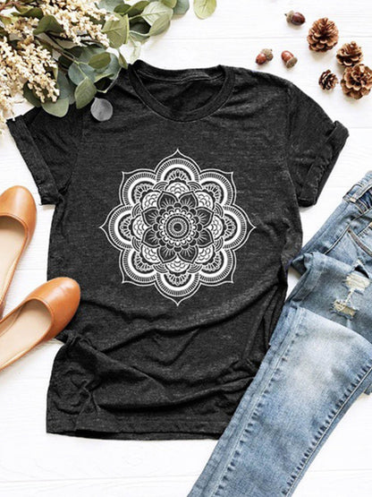 T-Shirt mit Rundhalsausschnitt und Lotus-Print 