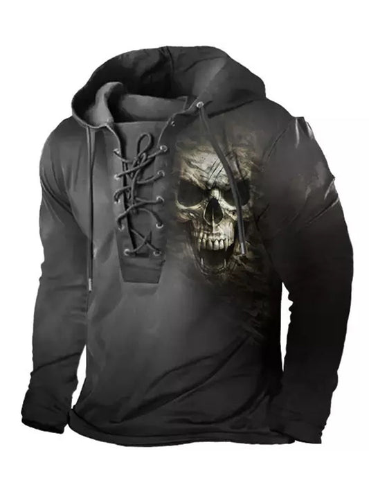 Langärmliger Kapuzenpullover mit Totenkopf-Print für Herren 