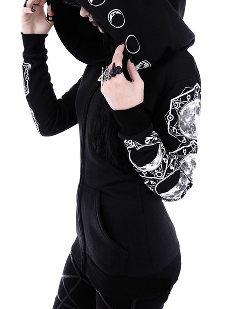 Punk Mysterious Moon Printed Women's Hoodie